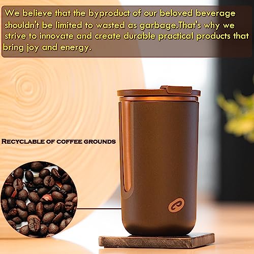 HYDROFROG Stainless Steel Tumbler with Lid Insulated Thermal Coffee Travel Mug 14 oz Reusable Coffee Mug for Cold and Hot,Cupholder Friendly Water Tumbler, Gift for Women and Men(Brown, 14 oz)