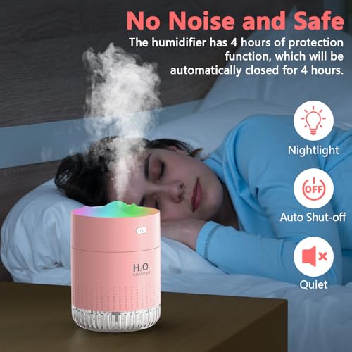 besky Small Portable Humidifiers for Bedroom, USB Rechargeable Mini Cool Mist Humidifier 2 Modes Super Quiet with Colorful Night Lamp, Suitable for Travel Office Family