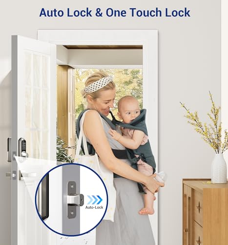Veise Fingerprint Smart Locks for Front Door with 2 Lever Handle Set, App Control, Keyless Entry, Electronic Digital Keypad Deadbolt, Auto Lock, Waterproof, Easy to Install, Satin Nickel
