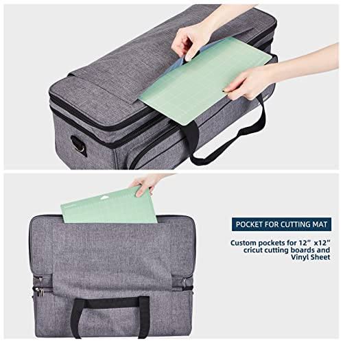 NICOGENA Double Layer Carrying Case with Mat Pocket for Cricut Maker 3, Explore 3, Multi Large Front Compartments for Tools, Accessories and Supplies, Grey
