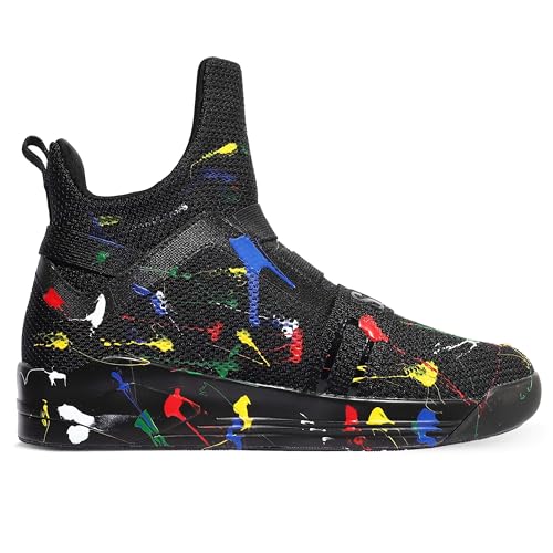 Mens Black High Top Sneakers Fashion Breathable Walking Shoes Stylish Basketball Shoes for Men Size 14