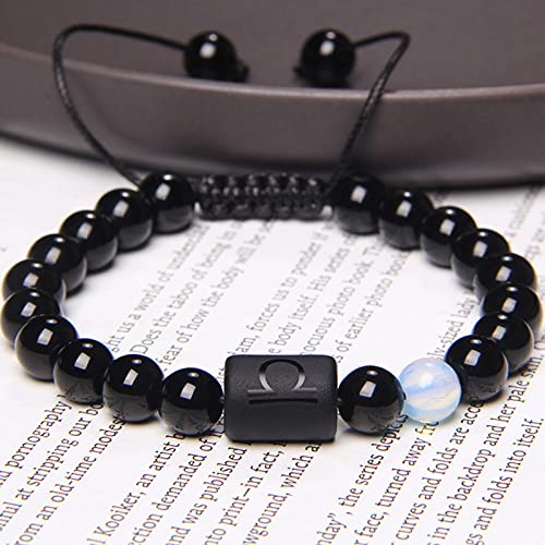 Frodete 2Pcs Zodiac Bracelet for Men Women,8mm Natural Black Onyx Stone Star Sign Constellation Horoscope Bracelet Gifts Capricorn