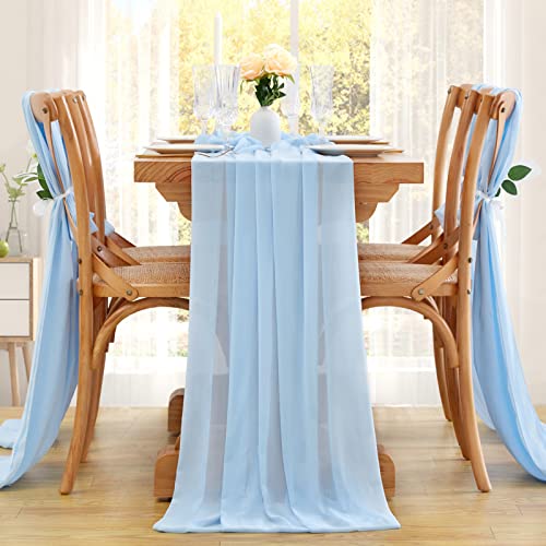 Beige Chiffon Table Runner Sheer: 10 Pieces 14x120 Inches Wedding Table Runners - 10ft Soft Fabric for Bridal Baby Shower Decorations