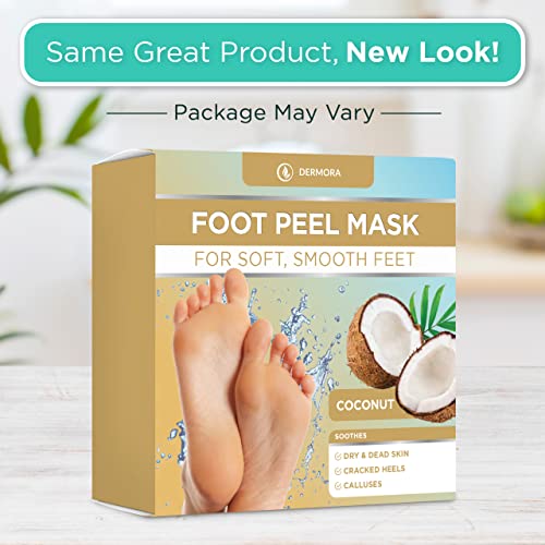 DERMORA Foot Peel Mask - 2 Pack of Regular Size Skin Exfoliating Foot Masks for Dry, Cracked Feet, Callus, Dead Skin Remover - Feet Peeling Mask for baby soft feet, Tea Tree Scent