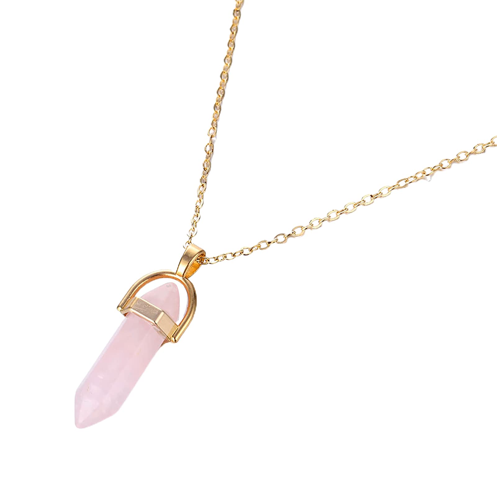 Lucare Faux Crystal Stone Necklace Rust-Proof Gorgeous Eco-Friendly Pink Gold