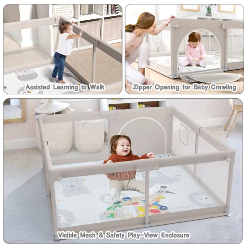 Baby Playpen,Playpen, Playpen for Babies and Toddlers, Play Pen for Kids, Play Pens for Babies and Toddlers for Apartment (47 * 47 inch Grey with mat)