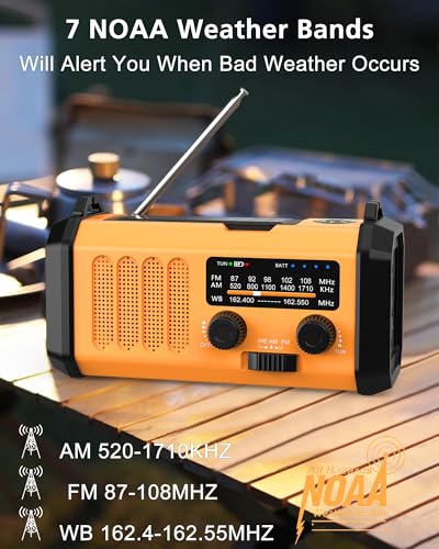 48100mWh NOAA Emergency Weather Radio, Solar Hand Crank Radio,Portable AM/FM/NOAA Radio with 700LM Crank Flashlight, Reading Lamp,Compass,SOS for Hurricane Storm Emergency Survival Kit Outdoor Camping