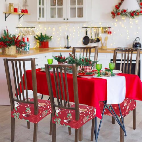 NIBESSER Dining Chair Seat Covers Set of 6,Stretch Soft Removable Washable Chairs Covers for Dining Room, Seat Cushion Slipcovers Protector for Kitchen Armless Chairs (Rear-Covered,Christmas Patterns)