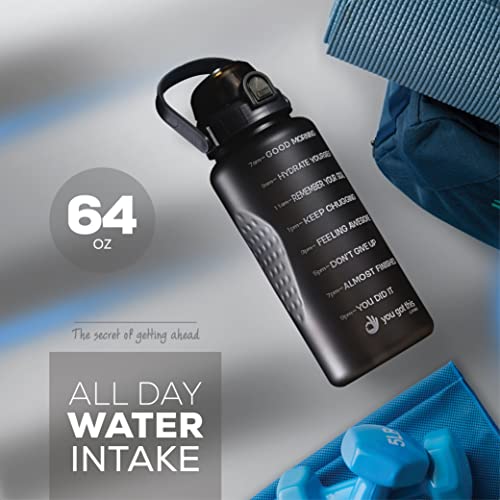 YOU GOT THIS LIVING Motivational Water Bottle with Time Marker,Half Gallon Water bottle with Straw 64 oz/2.2L Gym Water Bottle, Achieve All-Day Hydration SpillProof, BPA FREE