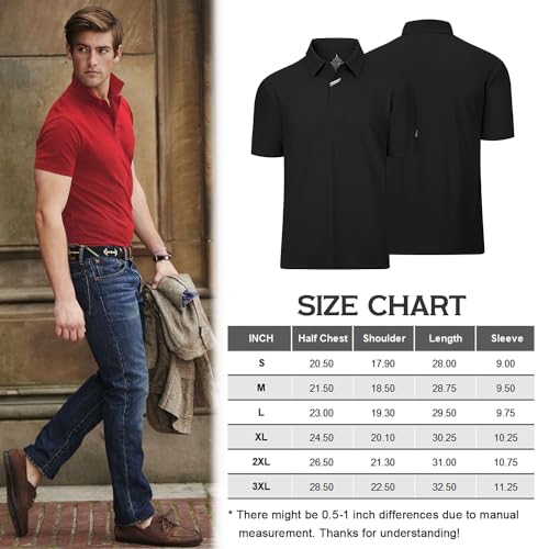 Men's Short Sleeve Polo Shirts Regular-Fit Moisture Wicking Golf Shirt Stretch Solid Color Tees Golf Athletic Casual Stylish Tops Black