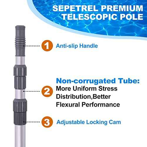 Sepetrel Pool Pole - Professional 12 Foot Telescoping Swimming Pool Cleaning Poles,Adjustable 2 Piece Telescopic Pole,for Skimmer Net,Brush,Vacuum Head