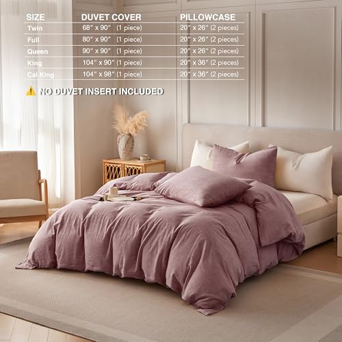 BFS HOME Linen Duvet Cover Queen Size - Soft Breathable Cotton Linen Blend, 3-Pieces Bedding Set with 2 Pillowcases, Stonewashed Texture, Off-White, All-Season Comfort