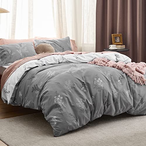 Bedsure Duvet Cover Queen Size - Cute Reversible Floral Duvet Cover Set with Zipper Closure, Misty Lilac Bedding Set, 3 Pieces, 1 Duvet Cover 90"x90" with 8 Corner Ties and 2 Pillow Shams 20"x26"