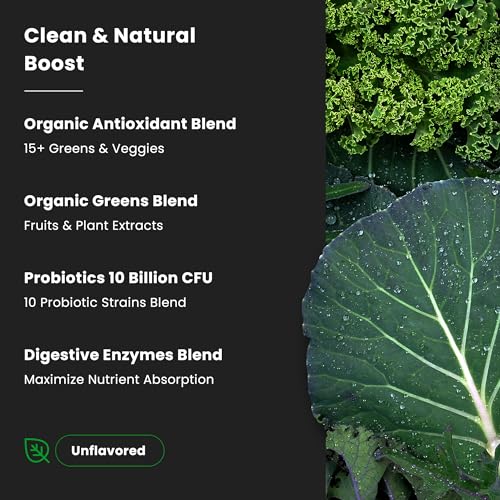 NutraChamps Super Greens Powder Premium Superfood | 20+ Organic Green Veggie Whole Foods | Alfalfa, Spirulina, Chlorella & More | Antioxidant, Digestive Enzyme & Probiotic Blends | Unflavored