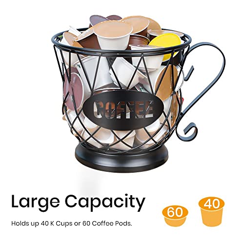 TreeLen Coffee Pod Holder, K Cup Organizer, Large Capacity K Cup Holder for 40 K Cups, K Pod Storage for Coffee Bar - Black