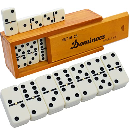 Queensell Dominos Set for Adults – Dominoes - Classic Board Games, Double 6 Dominoes Family Games for Kids and Adults - Double Six Standard Dominos Set 28 Tiles with Wood Case, Juegos de Mesa