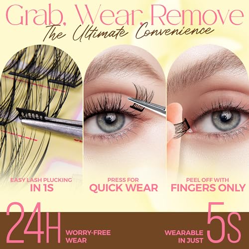 LASHVIEW Self Adhesive Lash Clusters Eyelashes,Press-on Lashes 10-16mm Individual Lash Extension Kit with Lash Tweezers,No Glue Needed Natural Self Adhesive DIY Eyelash Extension Kit 60pcs (A01)