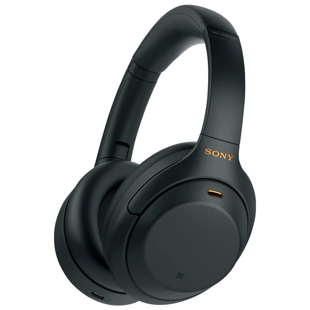 Sony WH1000XM4/B Premium Noise Cancelling Wireless Over-The-Ear Headphones Bundle with Deco Gear Pro Audio Headphone Stand - Matte Black + 6 x 6 inch Microfiber Cleaning Cloth