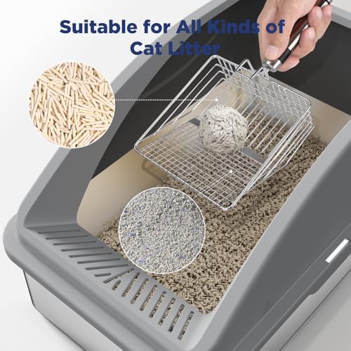 Stainless Steel Cat Litter Box, Extra Large Litter Boxes for Big Cats, XL Metal Cat Litter Box with Lid, Anti-Urine Leakage, Non-Sticky, Include Cat Mat and Litter Scoop