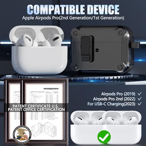 Pohgelan Compatible with AirPods Pro 2nd/1st Generation Case Cover,Automatic Snap Switch Secure for iPod Pro Charging Case (USB-C/Lightning Cable) (2023/2022/2019)