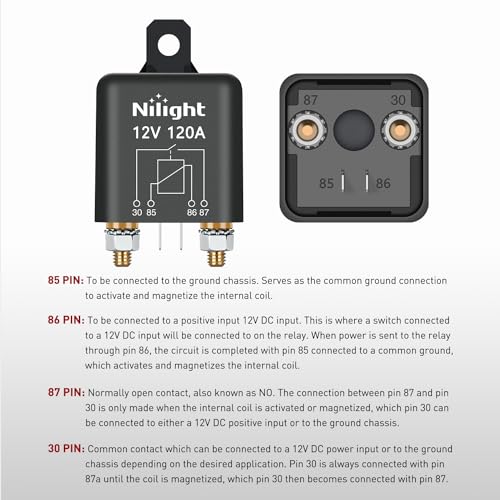 Nilight 120A Starter Relay 4 Pin Split Charge Relay Switch 12V Continuous Heavy Duty SPST High Current 4 Terminal Car Starter On Off Control Relay for Automotive Car Truck RV Camper