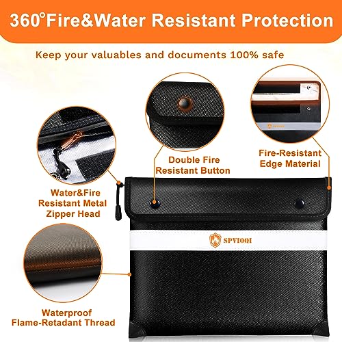 Fireproof Document Bag 5200°F with Heat Insulated, Fireproof Money Bag for Cash with Zipper and Reflective Strip, 14.2” X 11” Fireproof Safe Storage Pouch for Valuables