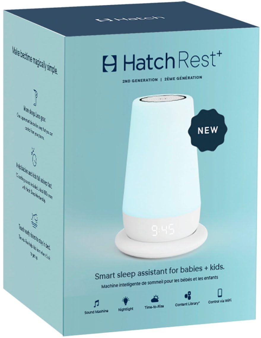 Hatch Rest+ Baby & Kids Sound Machine | 2nd Gen | Child’s Night Light, Alarm Clock, Toddler Sleep Trainer, Time-to-Rise, White Noise, Bedtime Stories, Portable, Backup Battery (with Charging Base)