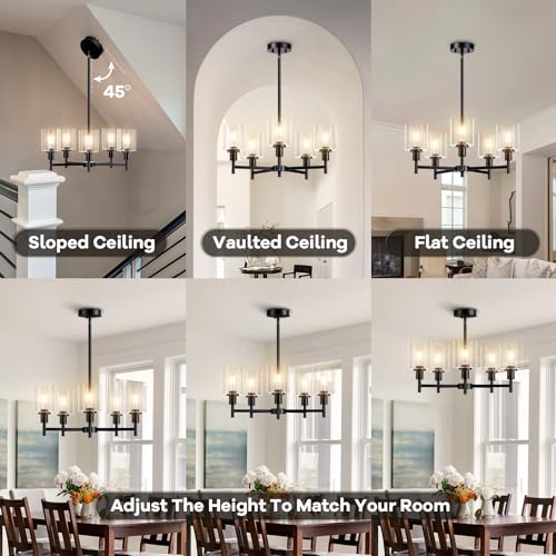 GAOMON Black Chandelier,5 Lights Modern Lighting Fixtures with Clear Glass Shade Flush Mount Ceiling Light for Dining Room,Bedroom,Kitchen,Foyer