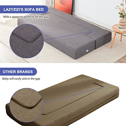 Lazyzizi Floor Sofa Bed, Convertible Sleeper Lounge Couch Folding Mattress with 2 Pillows & Washable Cover for Living Room, Guest, Playroom 8inches Twin