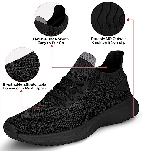 Running Shoes Womens Work Shoes Lightweight Memory Foam Slip On Soft Tennis Casual Walking Athletic All Black Sneakers Size 6.5