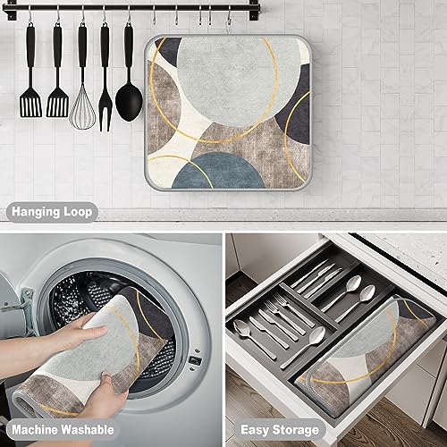 Rnivvi Dish Drying Mat, 16x18" Marble Style Microfiber Drying Mat for Kitchen Counter, Absorbent Dish Drying Pad for Washing Dishes, Cute Counter Dish Rack Mats with Hanging Loop, Abstract Art Circle