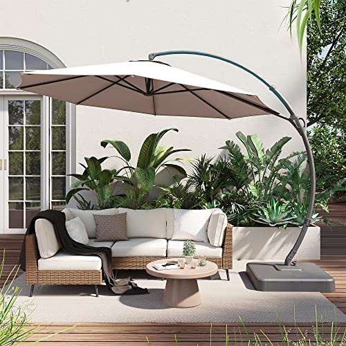 LAUSAINT HOME Outdoor Patio Umbrella with Base included, 11 FT Deluxe Curvy Cantilever Umbrella Heavy Duty Offset Hanging Umbrella with 360° Rotation for Market, Pool, Garden, Backyard, Deck (Beige)