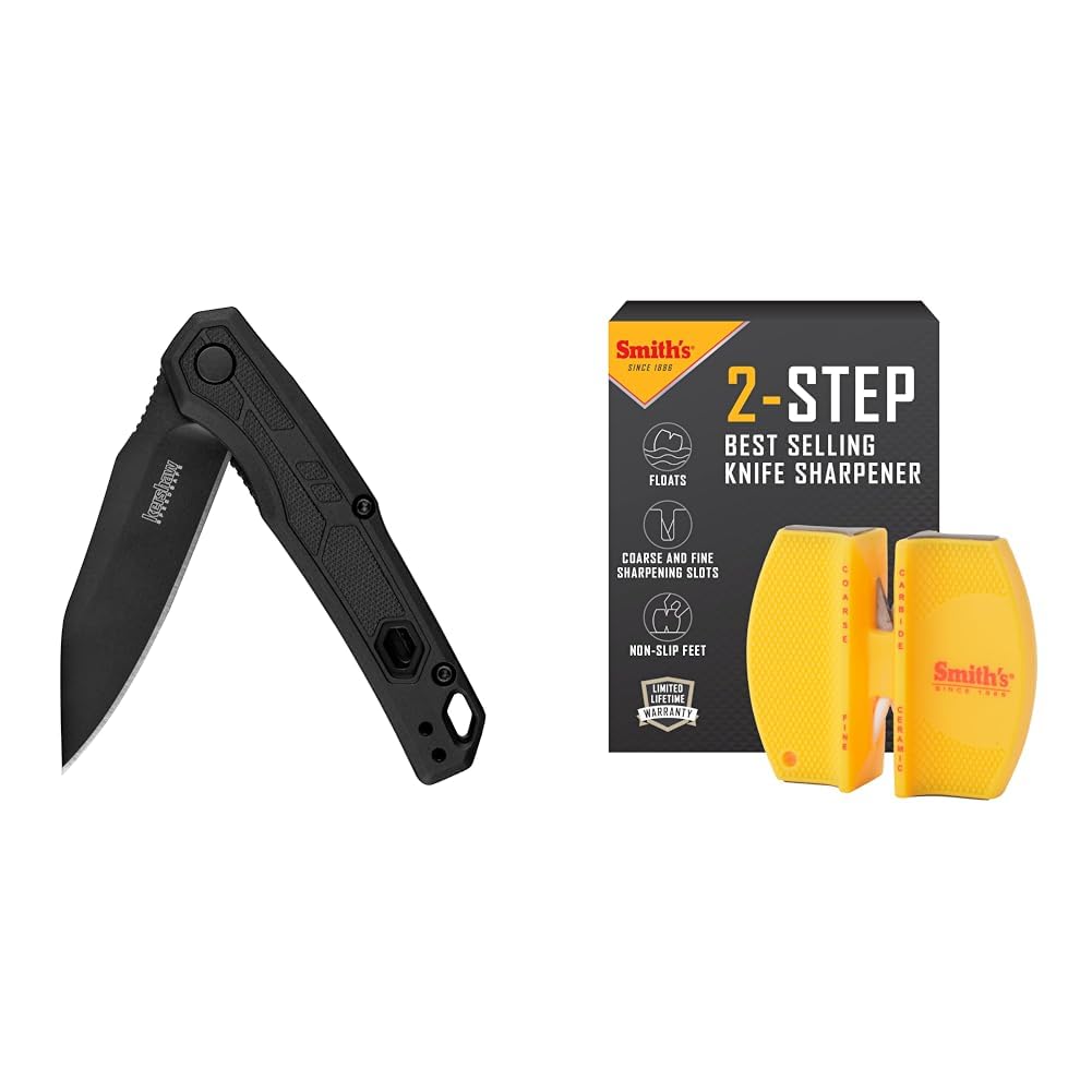 Kershaw 2.75" Tactical Pocket Knife Bundle with Smith's 2-Step Knife Sharpener for Fillet, Pocket, Hunting Knives