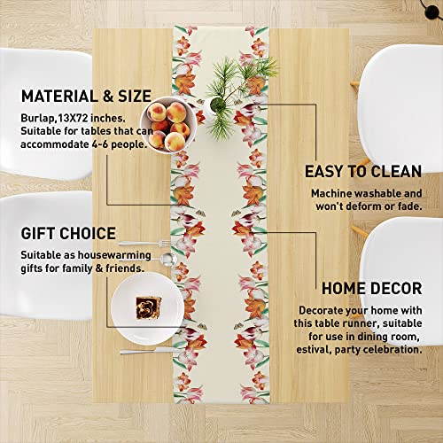 Tulip Floral Table Runner, Spring Summer Table Runner Decor for Dinning Room Kitchen Home Farmhouse Table Runner Decorations for Holiday Party, Housewarming Gifts for Women Couple Friends, 13X72Inches