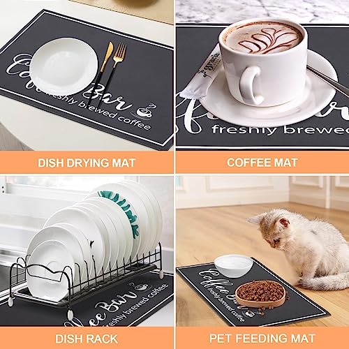 Findosom Dish Drying Mat, 12"x20" Absorbent Coffee Bar Mat for Countertops, Coffee Bar Accessories with Coffee Cup Pattern for Kitchen Counter Coffee Maker Coffee Pot Dining Room Decoration