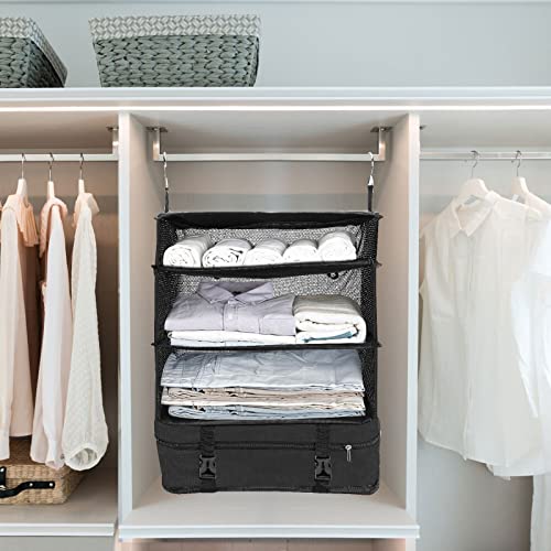 Aomiduo Portable Hanging Travel Shelves with Toiletry Bag Set, OUMEDUO Premium Durable Oxford Packing Cubes for Suitcases Hanging Carry on Closet Luggage Organizers for Travel