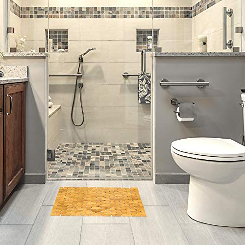 Gonioa Natural Bamboo Bath Mat, Wooden Door Mat Kitchen Floor Bath Rug, Bathroom Shower and Tub Mats, Wooden Bath Mat for Shower, Bath, Spa Or Sauna (16 x 24 Inch)