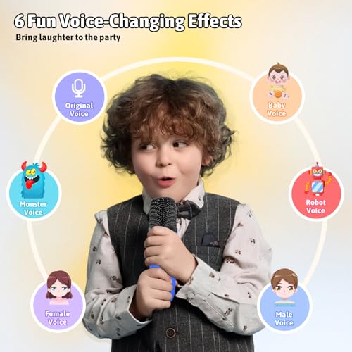 Heroange Karaoke Microphone Machine Toys for Kids Adults, Mini Portable Bluetooth Speaker with Wireless Mic, Christmas Birthday Gifts for Boys Girls Ages 3 4 5 6 7 8 9 10 11 12+ Year Old Blue