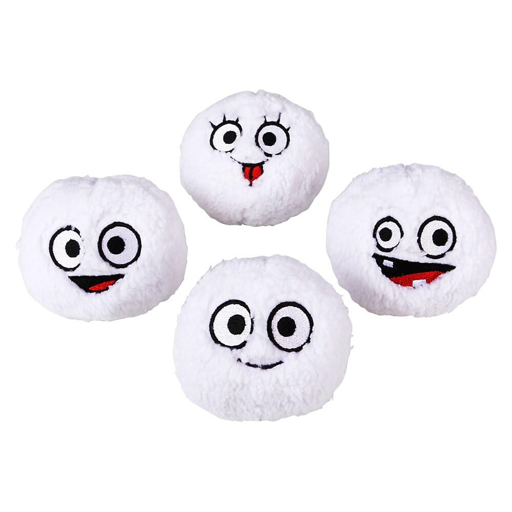 The System Sellers Winter, Christmas, Snowman, Snowball Fidget Sensory Toys for Kids, Party Favors, or Stocking Stuffers (4" Plush Snowball with Faces, 4 Ct)