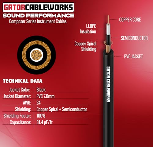 Cableworks By Gator Cases Composer Series Deluxe 3 Foot Straight to Right Angle Instrument Cable; (GCWC-INS-03RA)