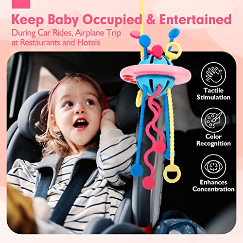 Montessori Toys - Silicone Pull String Baby Sensory Toys for Toddlers - Toddler Travel Toys for Girl 18M+