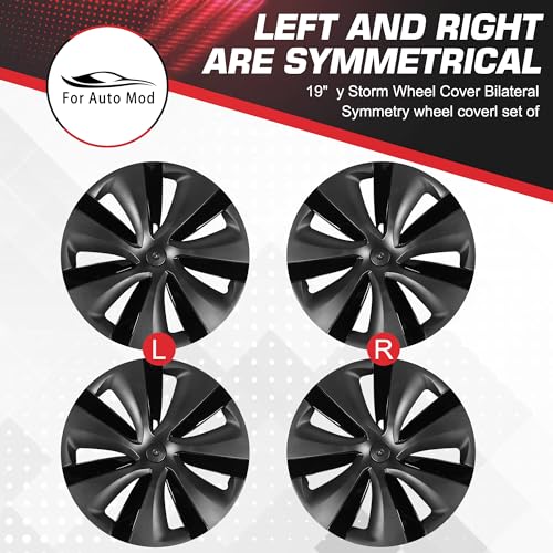 FORAUTOMOD 2024 Wheel Covers 19 Inch for Tesla Model Y, Hubcaps for Tesla Model Y, Left-Right Aero Symmetry Design Matte Black Wheel Cover HubCaps Compatible for Tesla Model Y 2021-2024, Set of 4