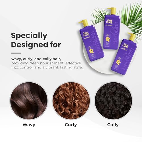 Herbishh Just Curls Vegan Shampoo and Conditioner + Deep Conditioner for Curly Hair Products Kit Enriched with Avocado & Coconut Oil for Dry Damaged, Wavy, Curly Hair Gift set for Women & Men