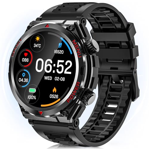 Military Smart Watch for Men Women, 1.52" HD Bluetooth Fitness Tracker for iPhone Android iOS , IP68 Waterproof Fitness Watch with Answer, Make Call, Heart Rate, Sleep Monitor, 100+ Sport Modes -Black