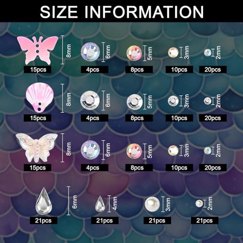 YARIEW Butterfly Face Gems and Pearls for Face Makeup, Self Adhesive Seashell Face Jewels for Women Hair Gems Glitter Rhinestone for Nails, Body, Mermaid Party Decorations, Gem Hair Accessories