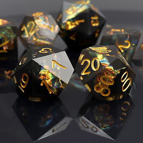 Haxtec Sharp Edge DND Dice Set Purple Red Resin Dice Silver Flakes D&D Dice for RPG Role Playing Games Dungeons and Dragons Gift War Series