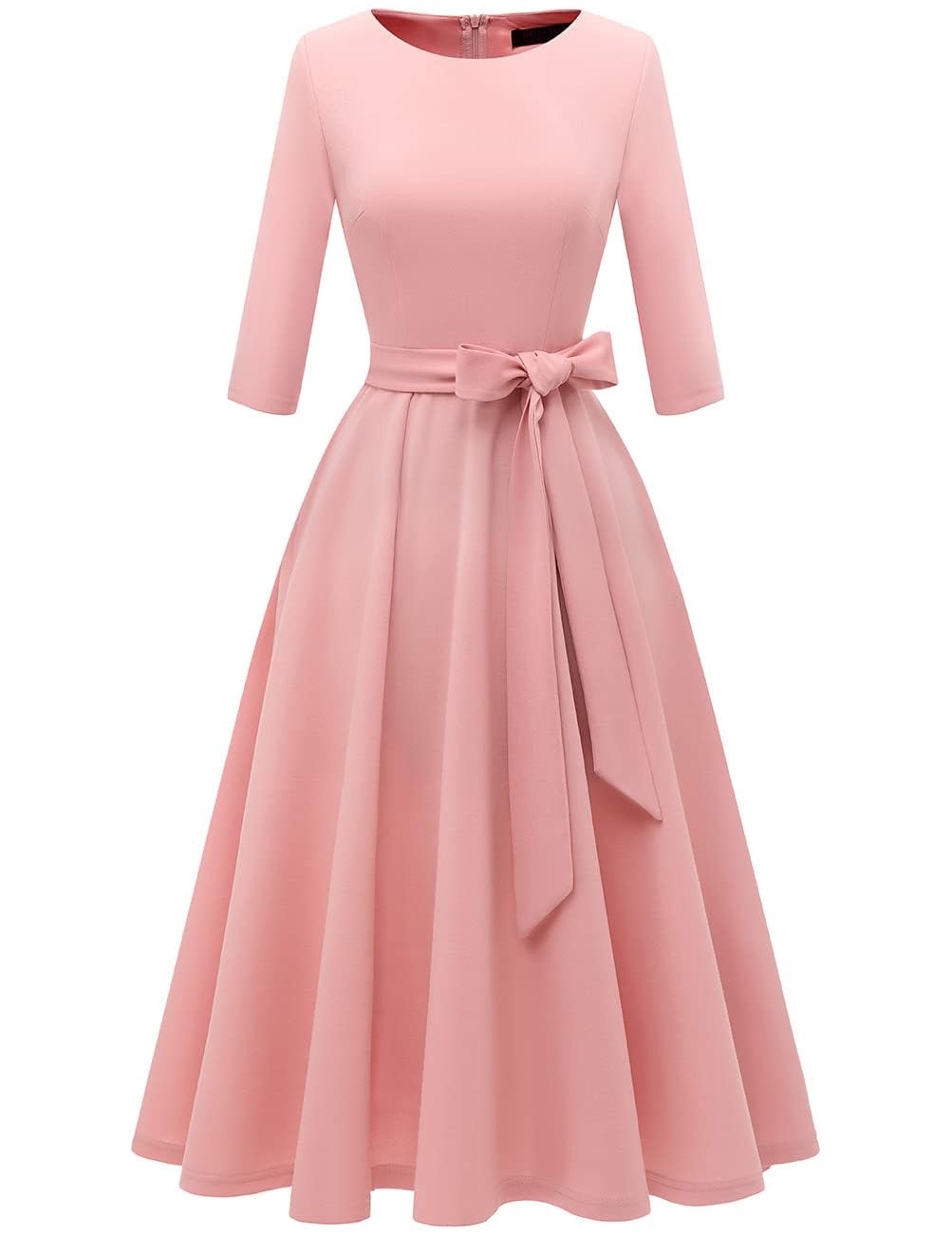 DRESSTELLS Cocktail Dress, Women's Wedding Guest Dresses, 3/4 Sleeves 1950s Vintage Tea Party Dress, 2024 Fall Homecoming Dress, Fit and Flare Casual Dress Blush M