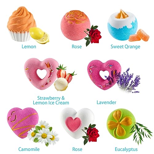 8 PCS Valentines Day Bath Bombs for Girlfriend Kids Girls, Bubble Bath Women, Natural Bath Bomb Gift Set - Handmade BathBombs Moisturize Fizzy, Spa for Mom, Christmas Mothers Day Birthday