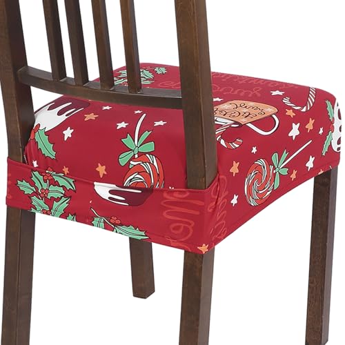 NIBESSER Dining Chair Seat Covers Set of 6,Stretch Soft Removable Washable Chairs Covers for Dining Room, Seat Cushion Slipcovers Protector for Kitchen Armless Chairs (Rear-Covered,Christmas Patterns)