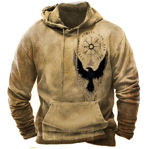 ZOCAVIA Eagle Mens Hoodies Pullover Boys Western Ethnic Drawstring Hoodies Vintage Graphic Hooded Pullover Tops Casual Long Sleeve Mens Sweatshirts Hoodies -4XL